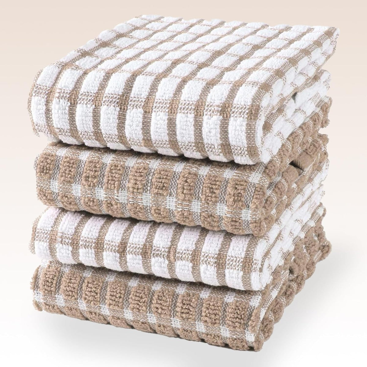 Pure cotton kitchen towel set in beige, 15 x 23 inches