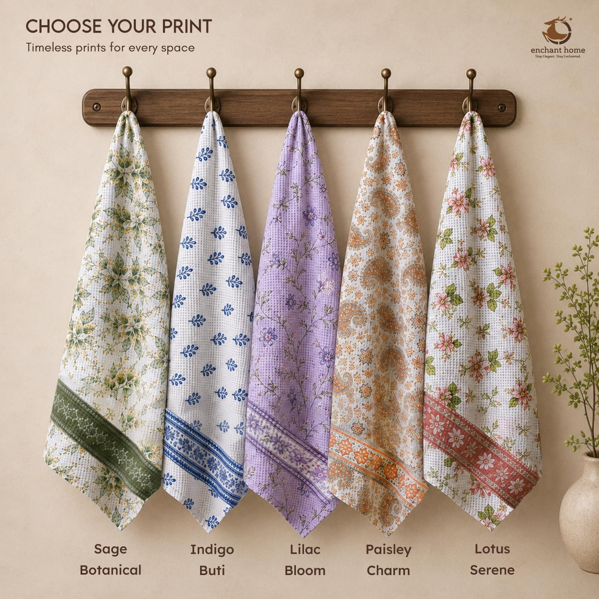 Pure Cotton Printed Waffle Bath Towel - Indigo Buti