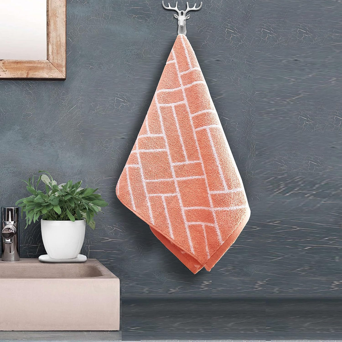 Pure cotton jacquard hand towel in orange
