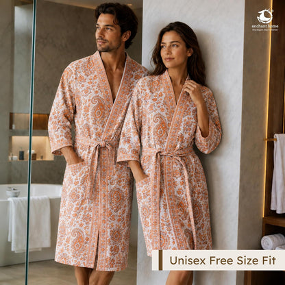 Premium Print Cotton Rich Waffle Robe for Men & Women - Paisley Charm