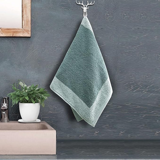 Pure cotton jacquard hand towel in green square pattern