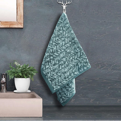Pure cotton jacquard hand towel in green