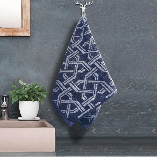 Pure cotton jacquard hand towel in geometrical blue pattern