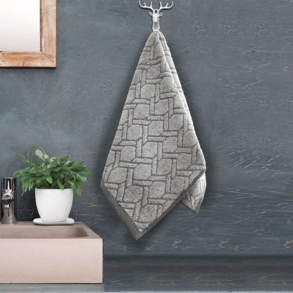 Pure cotton jacquard hand towel in geometric silver pattern
