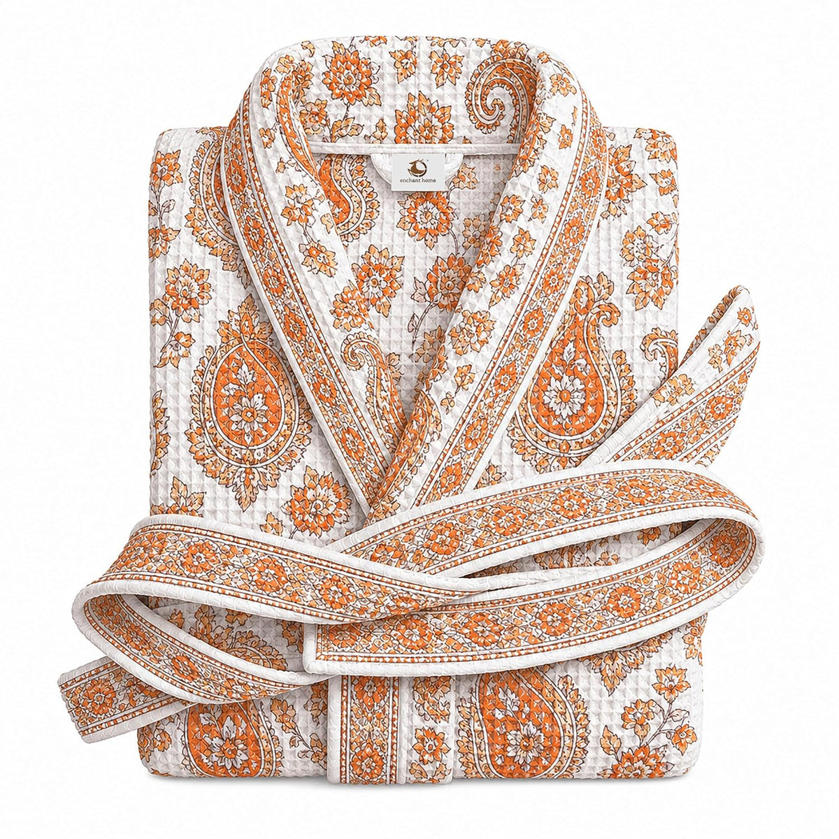 Premium print cotton rich waffle robe in paisley charm print