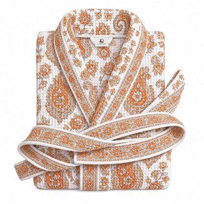 Premium print cotton rich waffle robe in paisley charm print