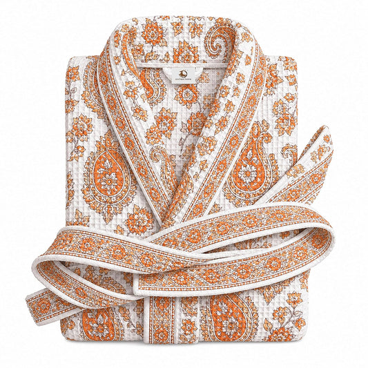 Premium print cotton rich waffle robe in paisley charm print