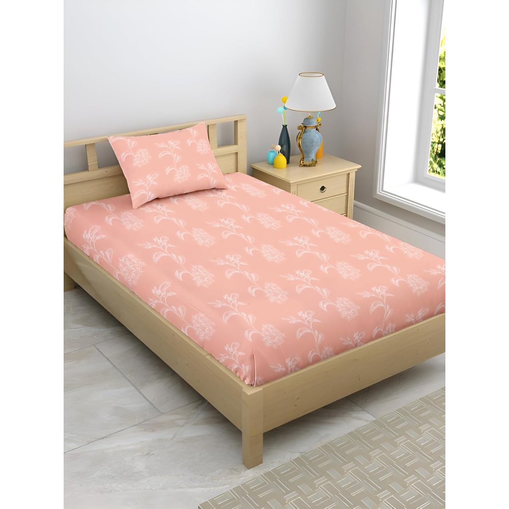 Satin Glory 200 TC pure cotton single bedsheet in peach
