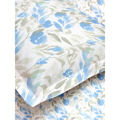 Sky blue leaflets Satin Glory single bedsheet folded view