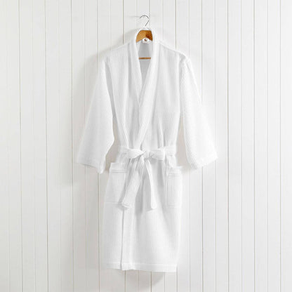 Pure Cotton Unisex Waffle Bath Robe - White