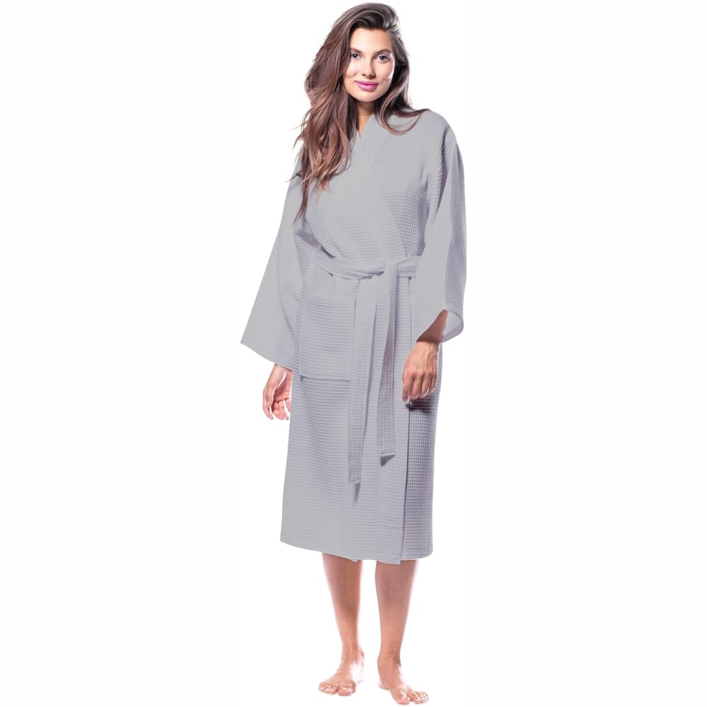 Pure Cotton Unisex Waffle Bath Robe - Grey