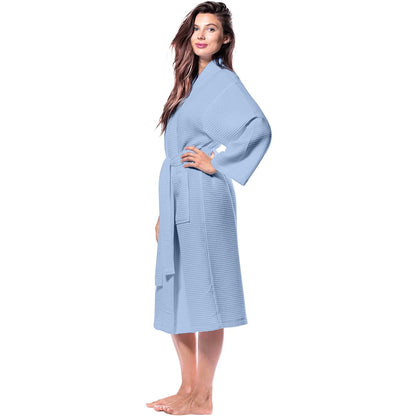 Pure Cotton Unisex Waffle Bath Robe - Sky Blue