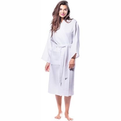 Pure Cotton Unisex Waffle Bath Robe - White