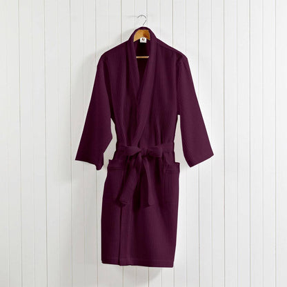 Pure Cotton Unisex Waffle Bath Robe - Wine