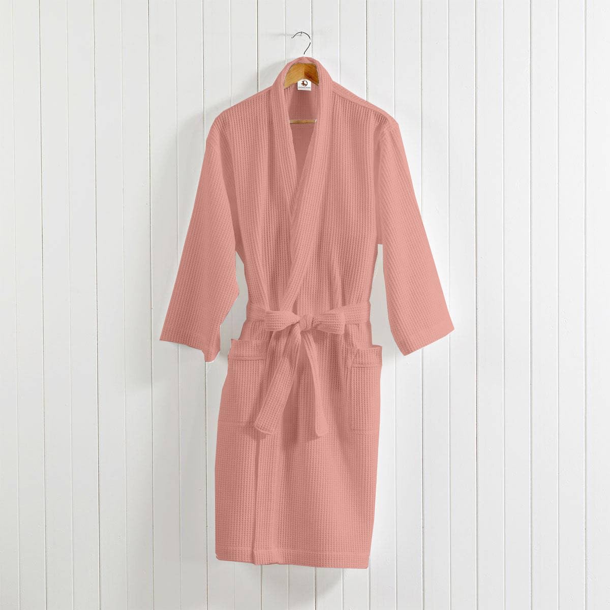 Pure Cotton Unisex Waffle Bath Robe - Peach
