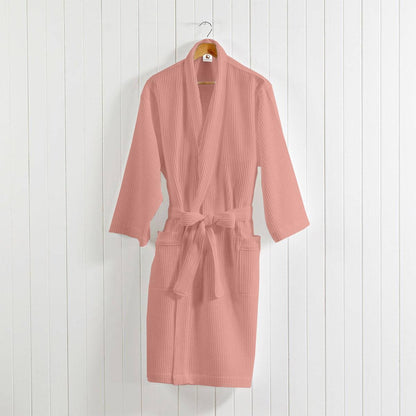 Pure Cotton Unisex Waffle Bath Robe - Peach