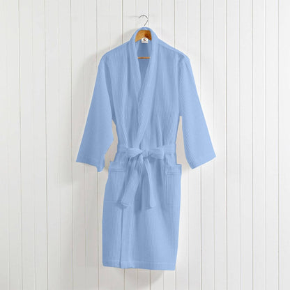 Pure Cotton Unisex Waffle Bath Robe - Sky Blue