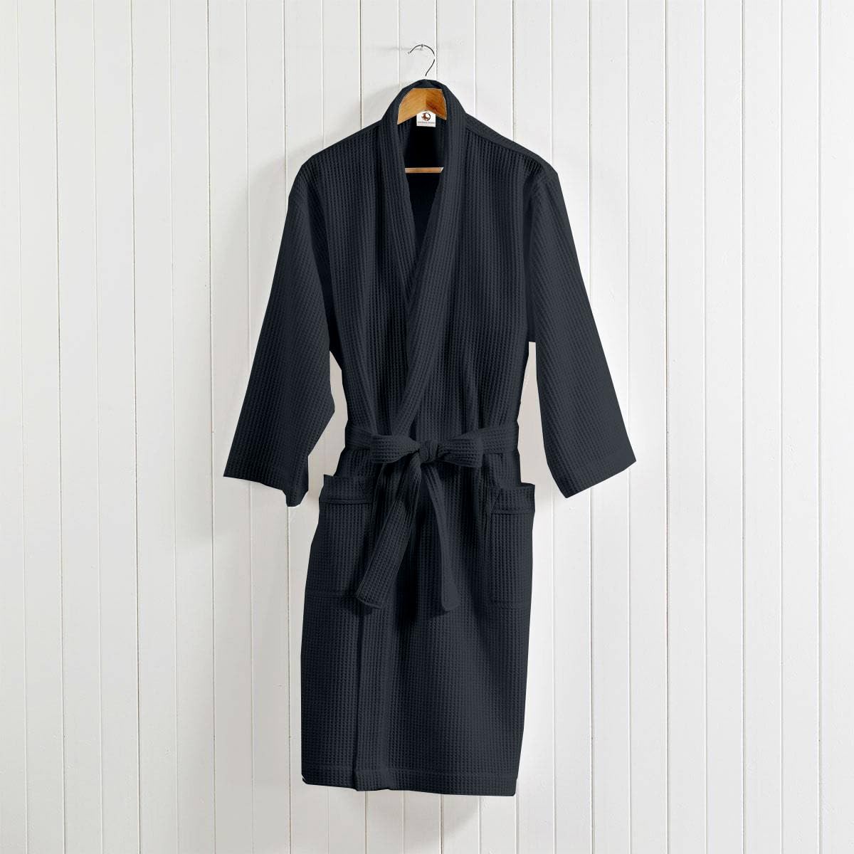 Pure Cotton Unisex Waffle Bath Robe - Charcoal