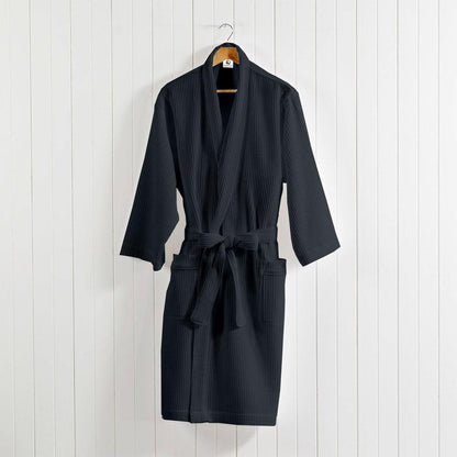 Pure Cotton Unisex Waffle Bath Robe - Charcoal