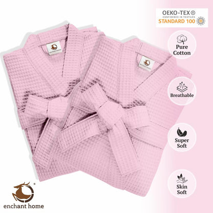 Pink cotton waffle bathrobe folded view